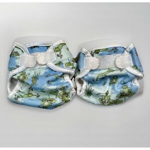 Bummis Cloth Diaper Cover Super Whisper Wrap Lot NB 7-10 & Small 8-15 Frog Print